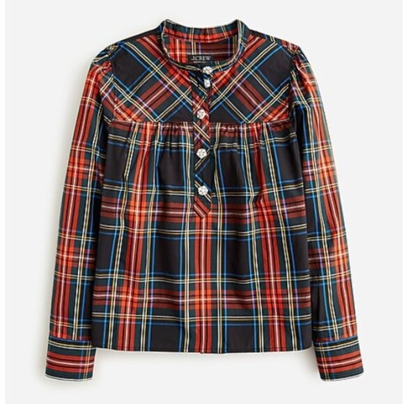 J.Crew Fresco Top with Jewel Buttons in Stewart Tartan - Picture 2 of 11